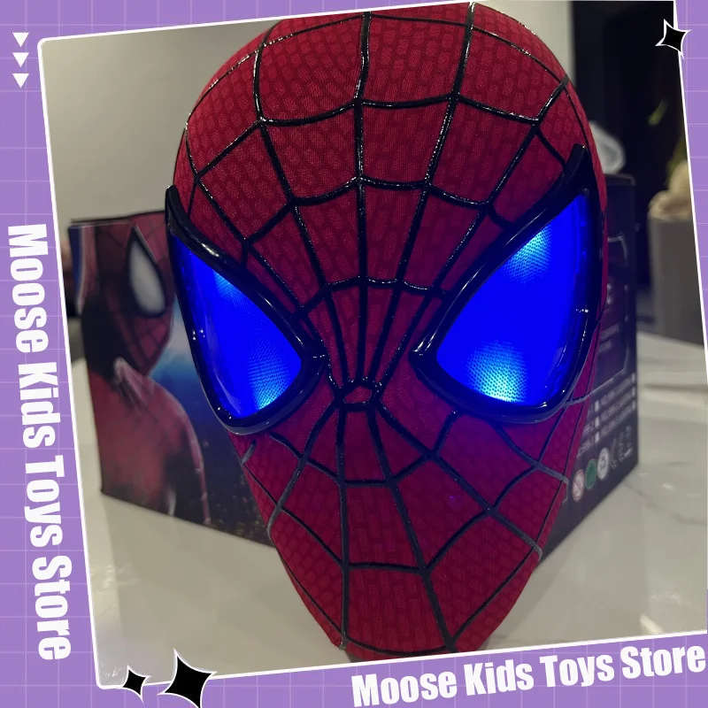 2024 New 1:1 Miles Spiderman Wearable Helmet Miles Anime Figures Blink Eyes With LED Light Spider Man Rc Mask Toys Gift For Kids