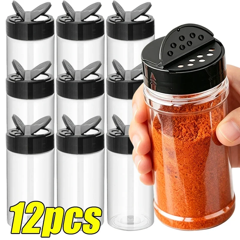 12/1PCS Plastic Spice Jars with Shaker Lids Transparent Safety Plastic Bottles for Home Kitchen Storing Spices Seasoning Powders