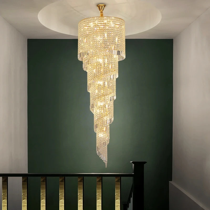 Long Crystal Chandelier For Staircase Creative Lamp Luxury Led Home Decor Light Fixture Modern Villa Hotel Lobby Cristal Lustre