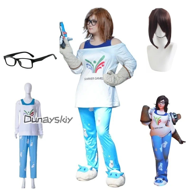 

Игра Mei, летний костюм для косплея, парик, очки, пижамы, костюмы Meiling Zhou, брюки с рисунком медведя Mei, Хэллоуин, маскарад, косплей