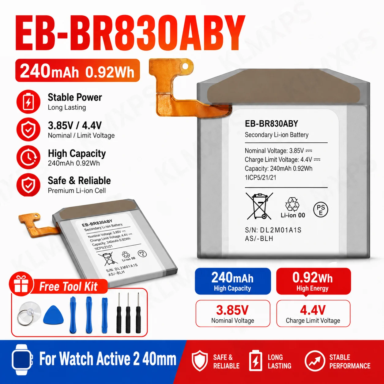 EB-BR830ABY High Capacity Battery for Samsung Galaxy Watch Active 2 40mm SM-R830 SM-R835 Watch3 41mm SM-R850 Bateria With Tools