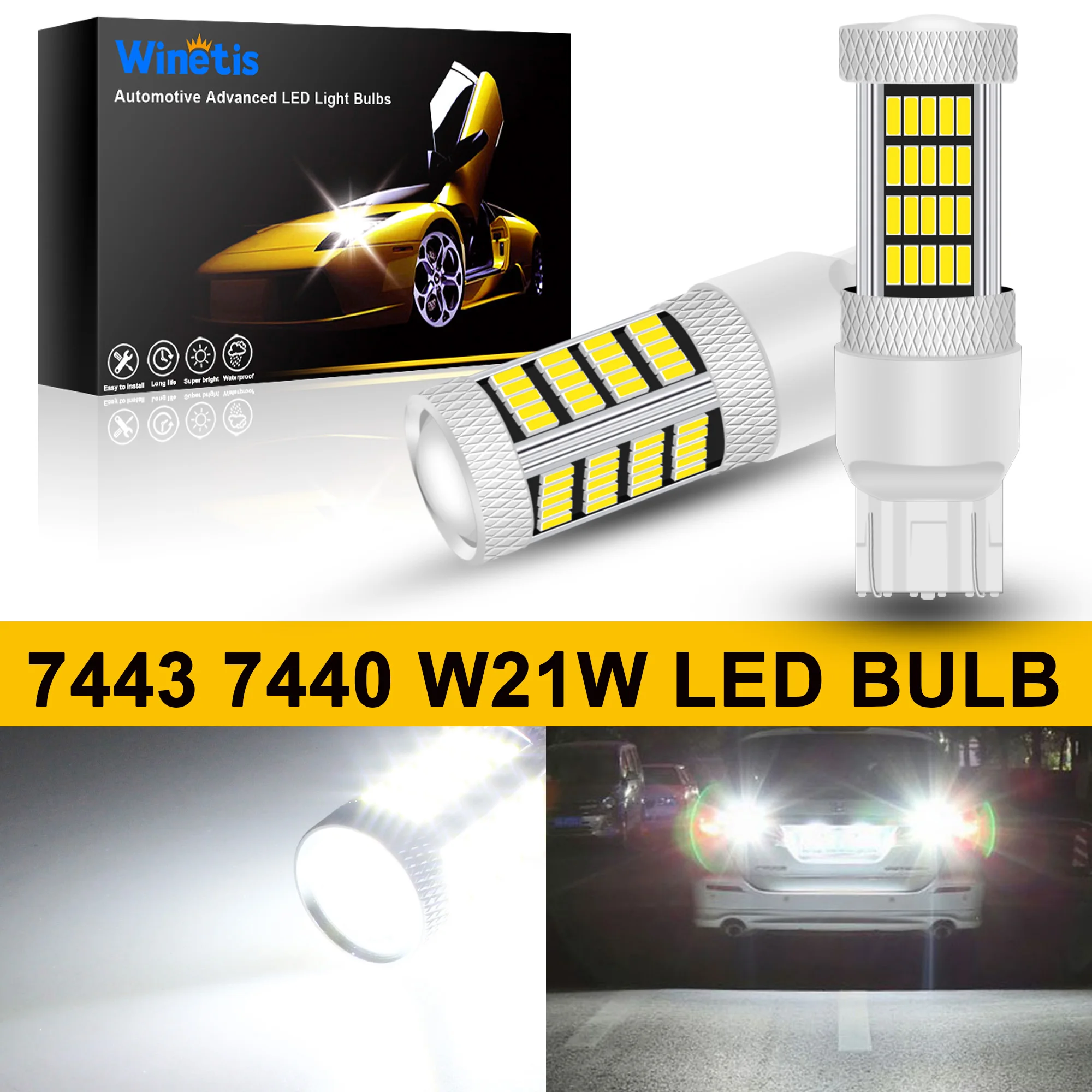 

Winetis 2X 7440 7443 LED Bulbs for Reverse Lights T20 7441 7444 for Backup Tail Brake Signal Parking DRL Light 6000K Xenon White