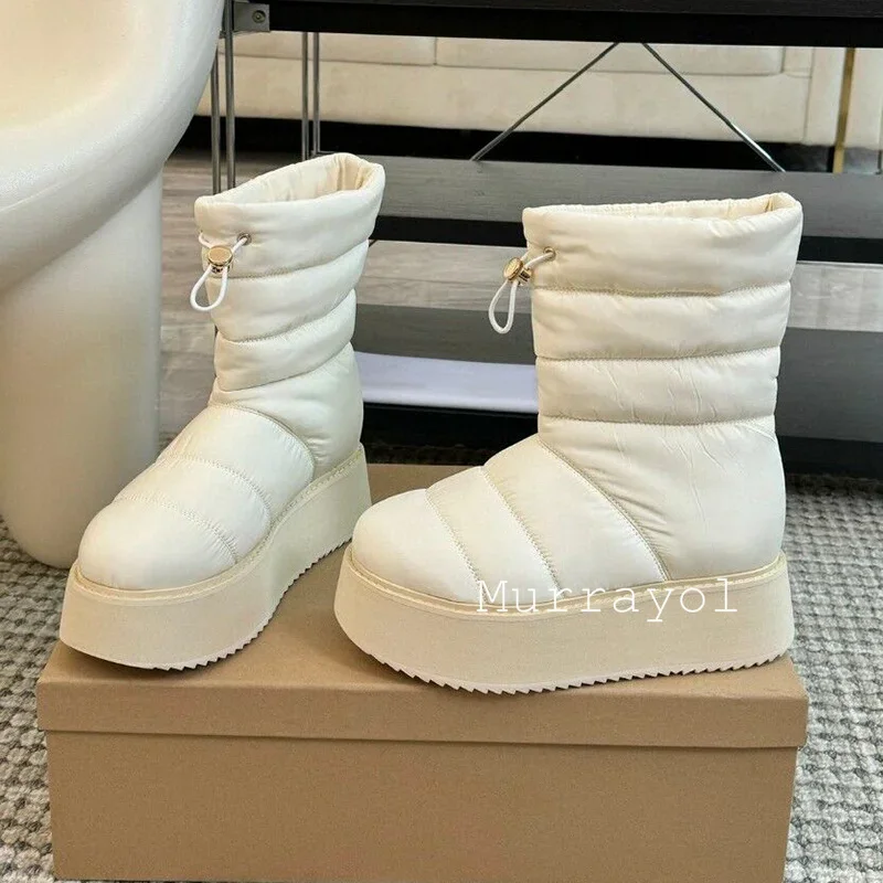 여성용 아이더 다운 드로스트링 디자인 스노우 부츠, 겨울 아웃웨어, 미끄럼 방지 앵클 부츠, 라운드 토, 따뜻함, 두꺼운 바닥, 짧은 보타스, 신상