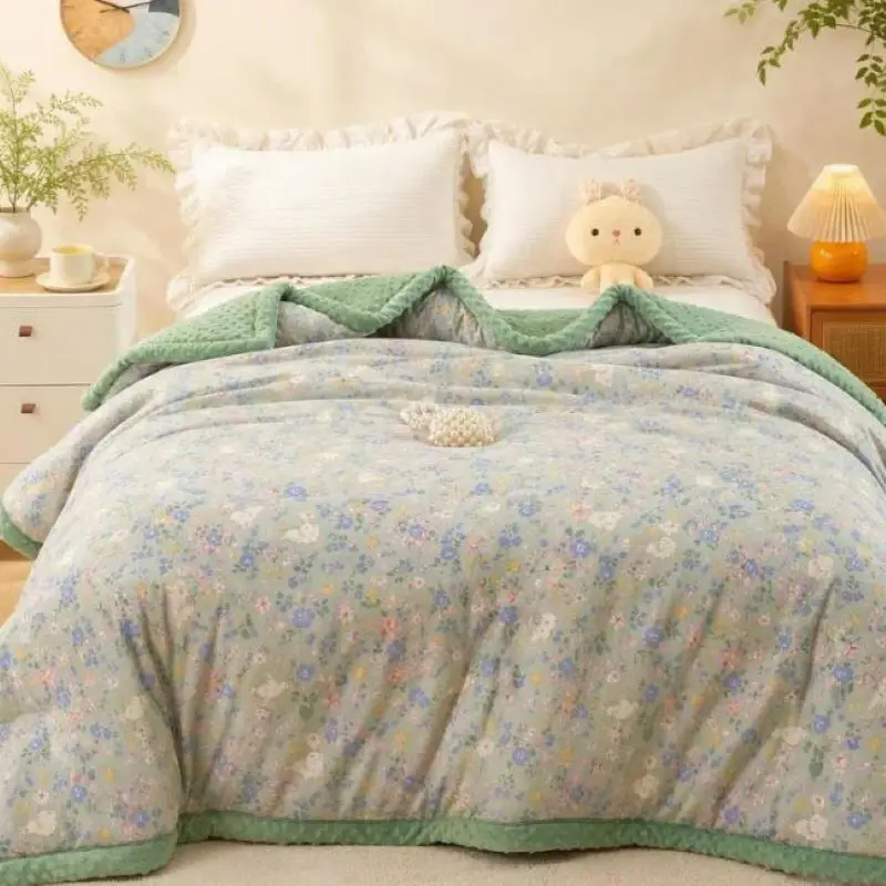 26 New Washable Cotton Bean Quilt Machine Washable Milk Velvet Bean Quilt Single and Double Thick Warm Quilt Core