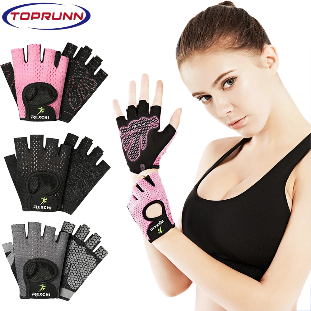 1 Pair Women Men Silicone Non-Slip Sweat-Proof Breathable Fitness Sports Outdoor Bike Half-Finger Gloves Gym Power Bicycle Glove