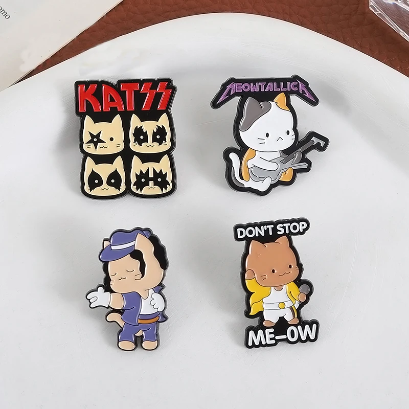 Cats Singers Band Enamel Pins Custom DON'T STOP ME-OW Brooches Lapel Badges Clothes Animal Jewelry Gift for Kids Friends