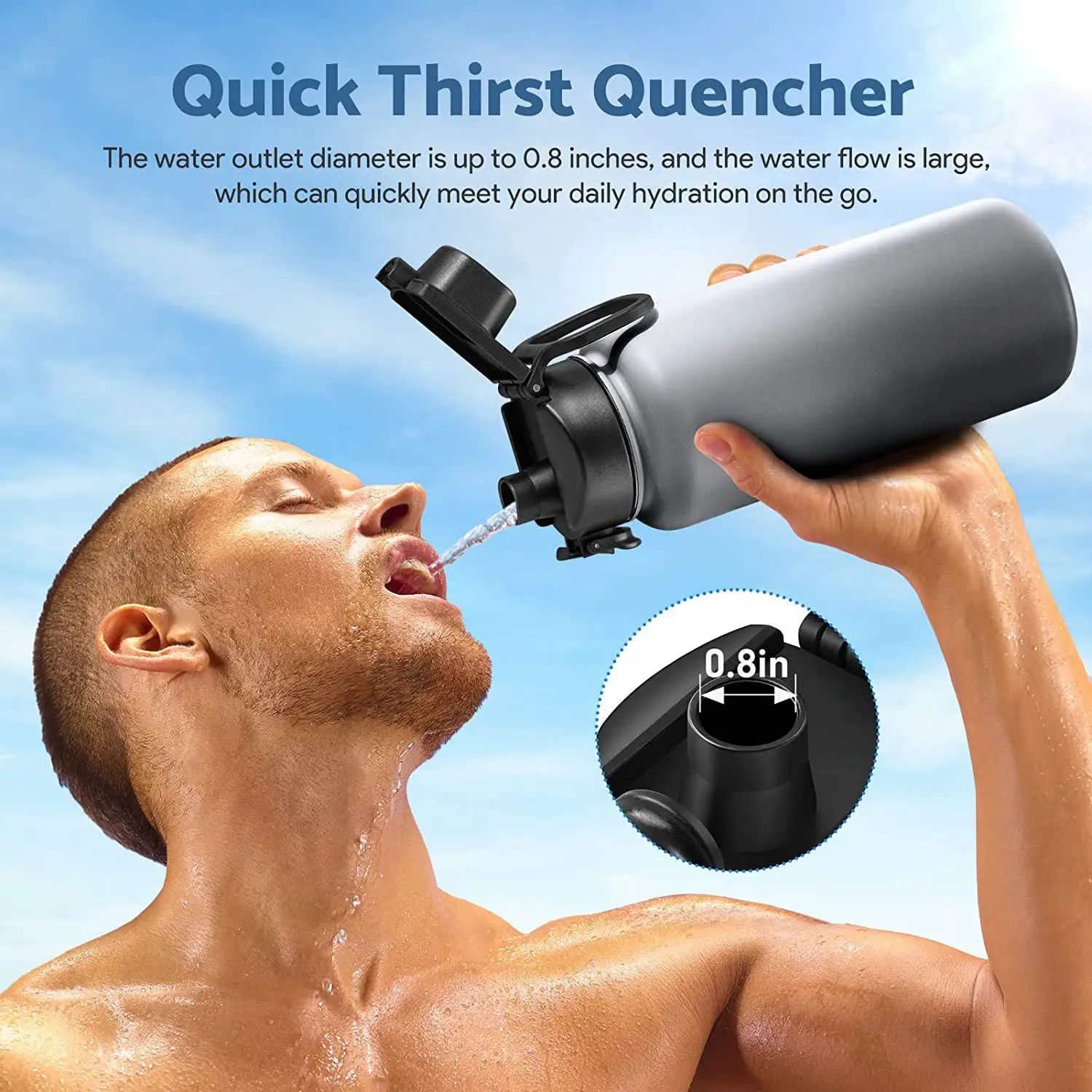 A44I-2 Piece Auto Spout Lid Replacement Wide Mouth Lid With Button Lock For Hydro Flask Wide Mouth 12, 16, 18, 20, 32, 40, 64Oz,