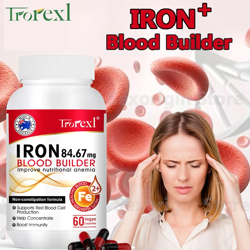 

Blood Builder Iron Supplement Increase Iron Levels, Promotes Red Blood Cell Production, Support Iron Deficiency, Cellular Energy