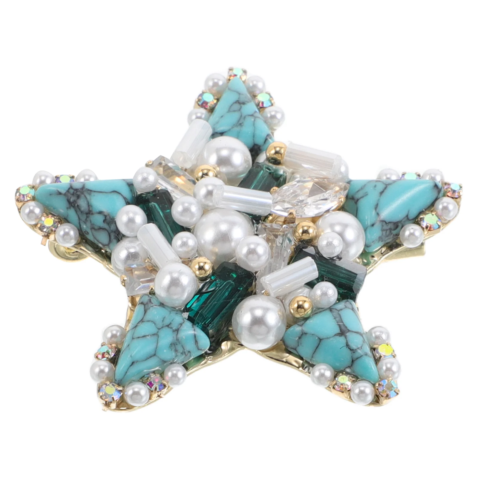 

Turquoise Sea Star Pearl Brooch Vintage Design Elegant Jewelry Pins Lapel Collar Pin Shawl Clip Clothes Accessories Decorative