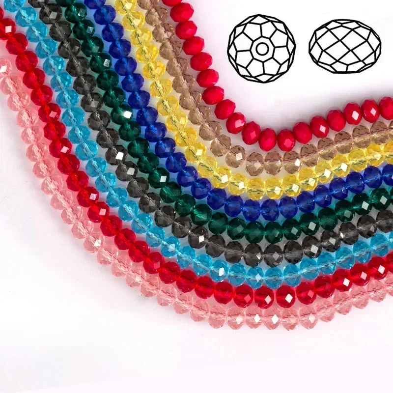 50pcs 4*6mm Translucent Colorful Glass Bead Faceted Czech Crystal Spacer Bead for Jewelry Making DIY Bracelet Necklace Accessory