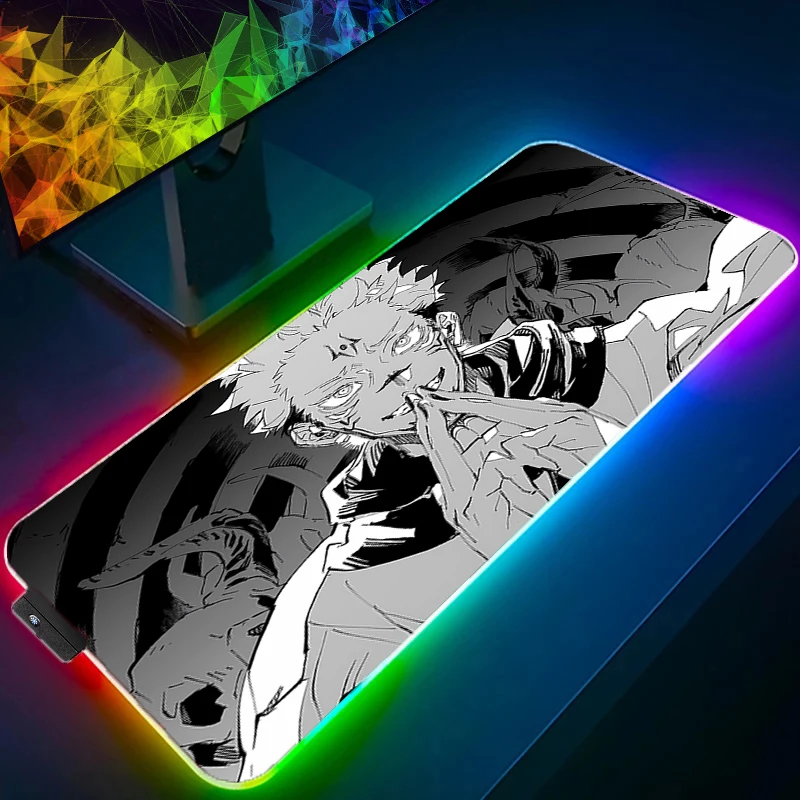 RGB Mouse Pad J-jujutsu Kaisen Lockedge Large Gaming Accessories Computer Gamer Keyboard LED Mouse Mat Desk Mousepad