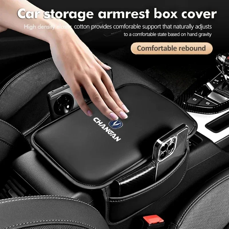 Leather Car Armrest Box Pad with Storage Pocket for Changan CS75 PLUS CS55 PLUS UNI-V UNI-K Auto Interior Accessories