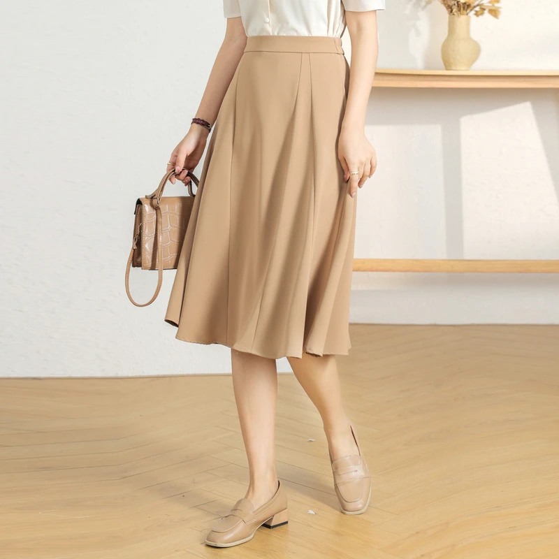 

Chic Korean Style A-line Skirts Woman High Waist Casual Streetwear Work Wear Office Ladies Skirt Midi Retro Faldas Femme OL