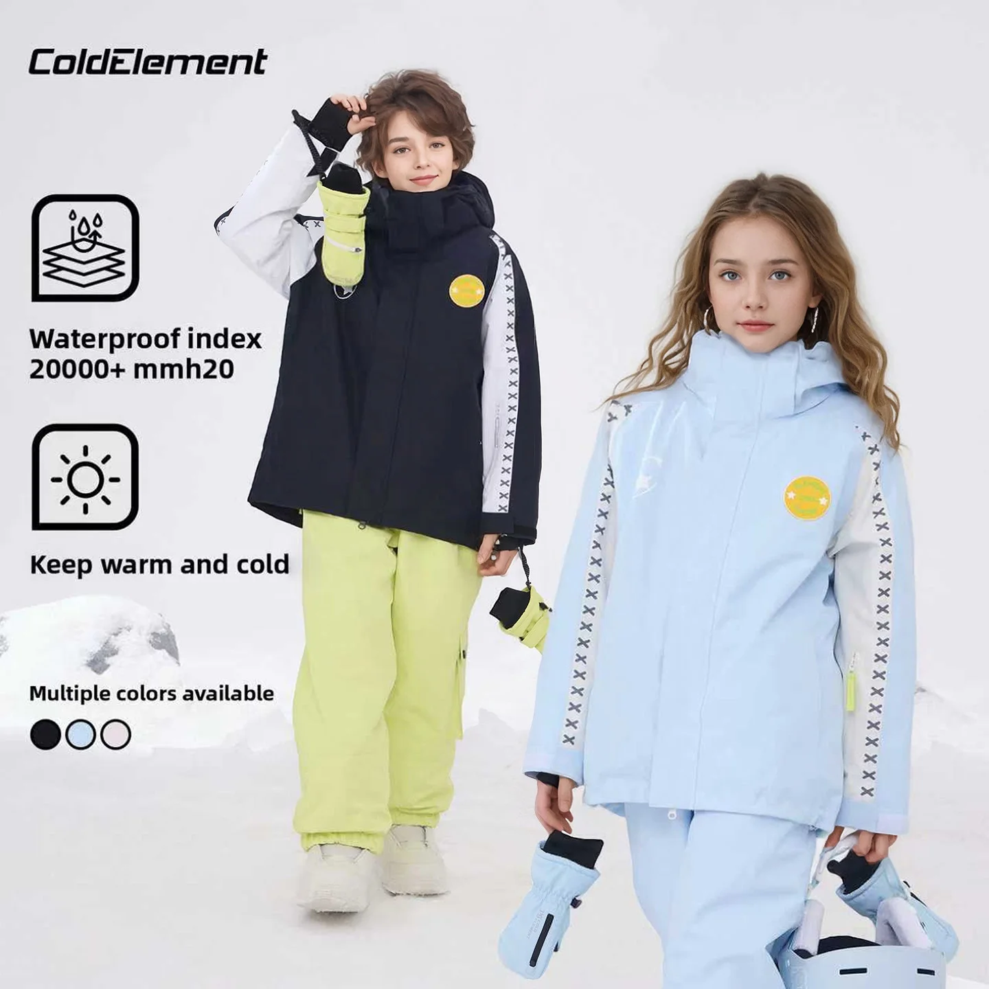 Set tuta da sci per bambini Coldelement - Design diviso impermeabile e caldo per sport all'aria aperta autunnali e invernali Abbigliamento da sci unisex per bambini
