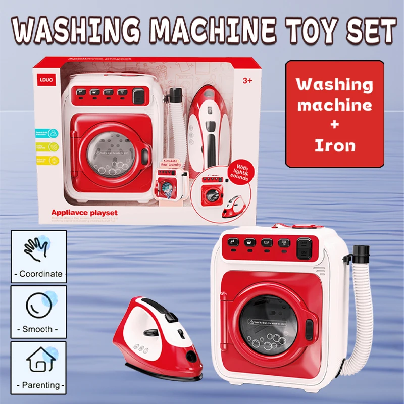 

Kids' Washing Machine & Iron Toy Set – Lights & Sounds, Pretend Play Laundry Appliances for Children Age 3+, Educational Role