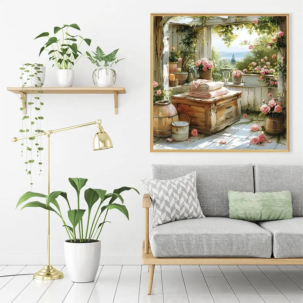 Huacan Diamond Art Painting Kits Landscape Diamond Mosaic Window Scenery Full Set Creative Hobbies Wall Art Home Decor