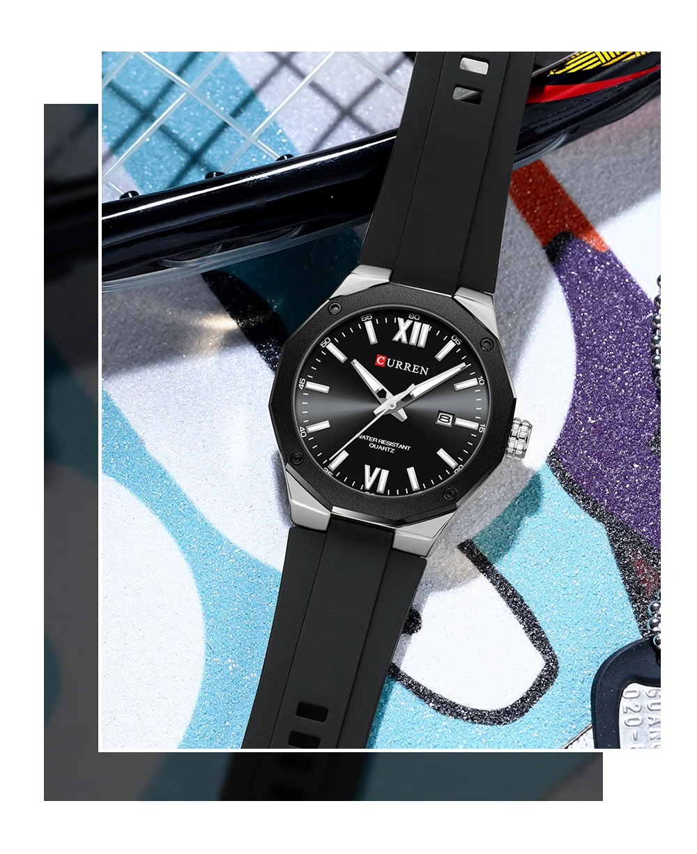 CURREN Einfache Luxus-Herrenuhren Neue Business-Quarz-Armbanduhr mit Silikonarmband Leuchtende Zeiger Wasserdichte Uhr – Detail 14