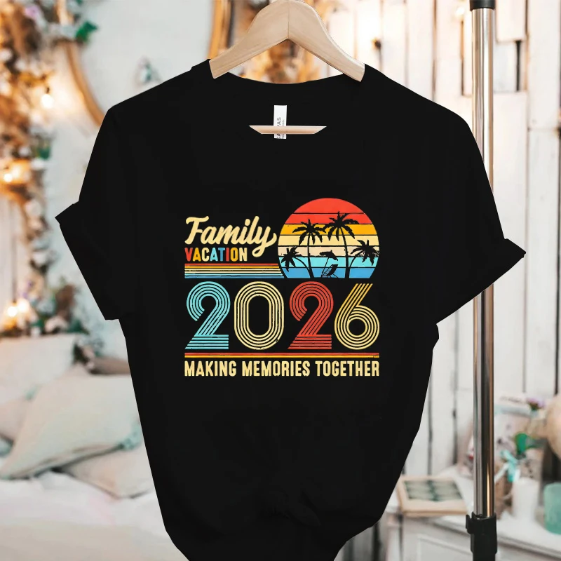 Family Vacation 2026 Retro T-shirts: Vintage Sunset Palm Graphic Tops Fashion Men & Women Making Memories Together Vacation Tees