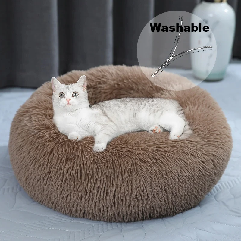 

Removable Washable Round Plush Cat Bed Dog Cushion Pet Kennel Winter Warm Mat Small Medium Cat Sleeping Bed Katzen Nest Products