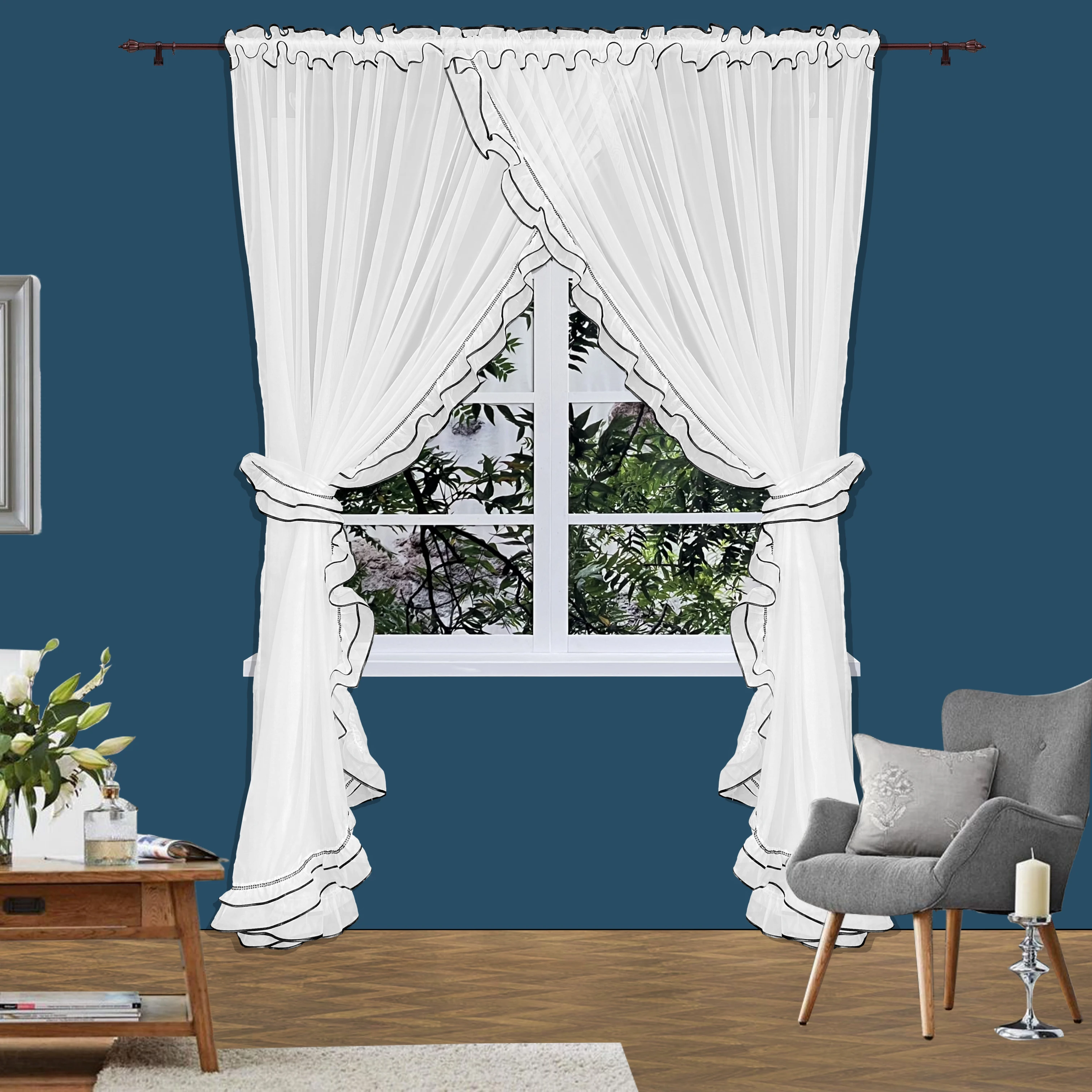 

Flying White Sheer Curtains, 1 Panel Semi Transparent Voile Rod Pocket Sheer Window Drapes for Living Room