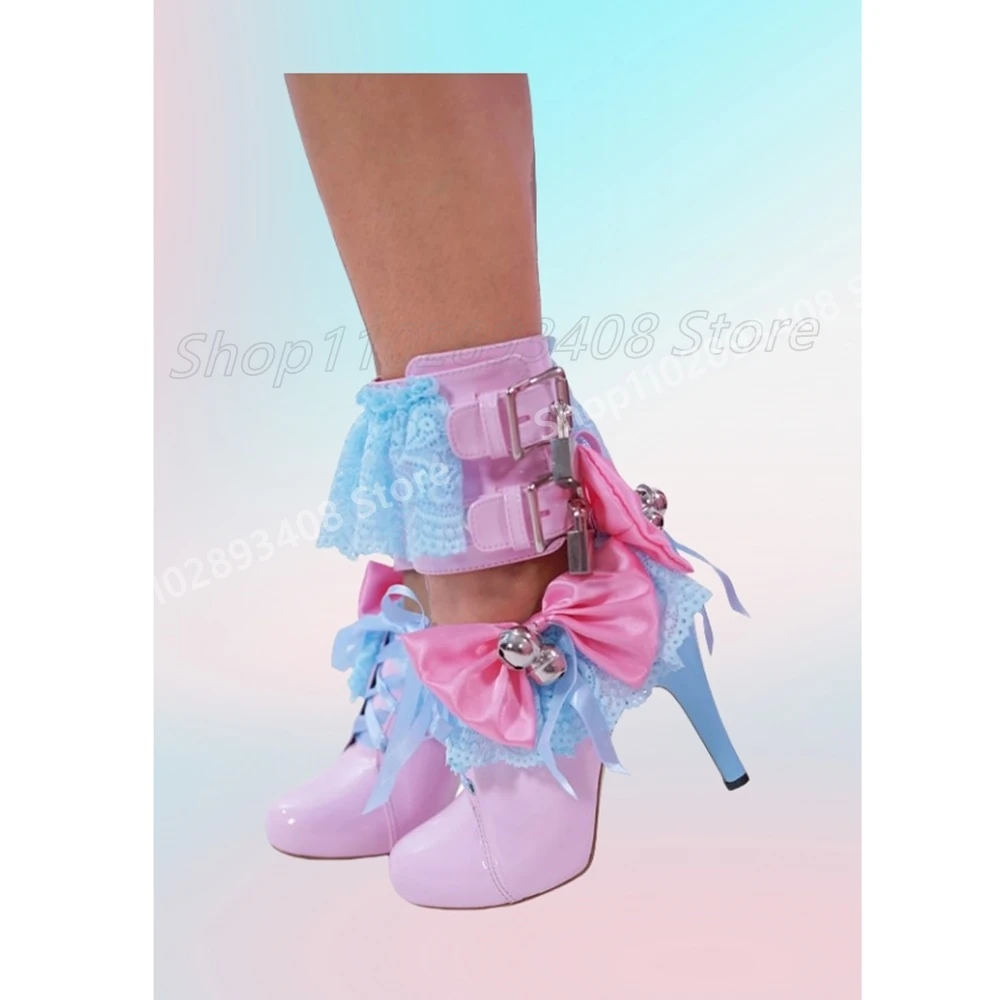 Escarpins décorés en dentelle multicolore pour femmes, nœud papillon, cloche cosplay, talon aiguille sexy, chaussures pour femmes, 2025