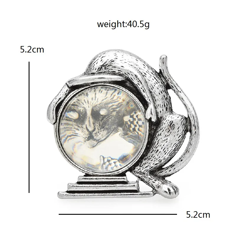 Wuli&baby Vintage Catching Fish Cat Brooches For Women Unisex Cute Pets Animal Party Casual Brooch Pins Gifts