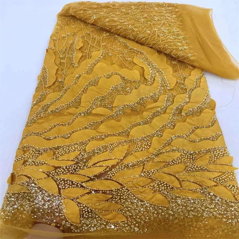 Tissu Africain en Dentelle 3D de Haute Qualité, avec Paillettes Françaises, pour Robe à Coudre, Broderie de Perles, Tulle NigWin, 2024