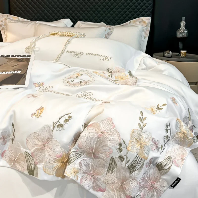 Svetanya Lyocell Embroidery Bedding Set Bed Linens Sheet Pillowcase Blanket Cover Set Underwear