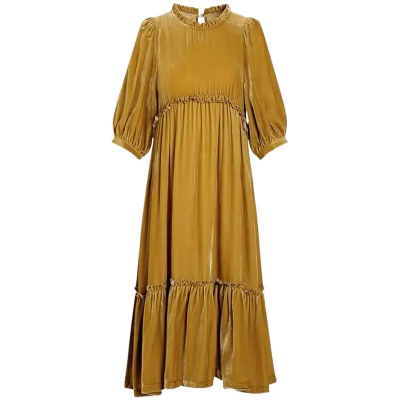 

Fashion Women Velour Dress Female Half Sleeves Midi Slim Autumn Velvet Dress vestidos de mujer casual elegante fiesta robe femme