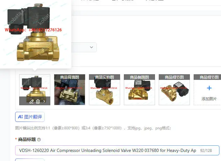 VDSH-1260220 Air Compressor Unloading Solenoid Valve W220 037680 for Heavy-Duty Applications