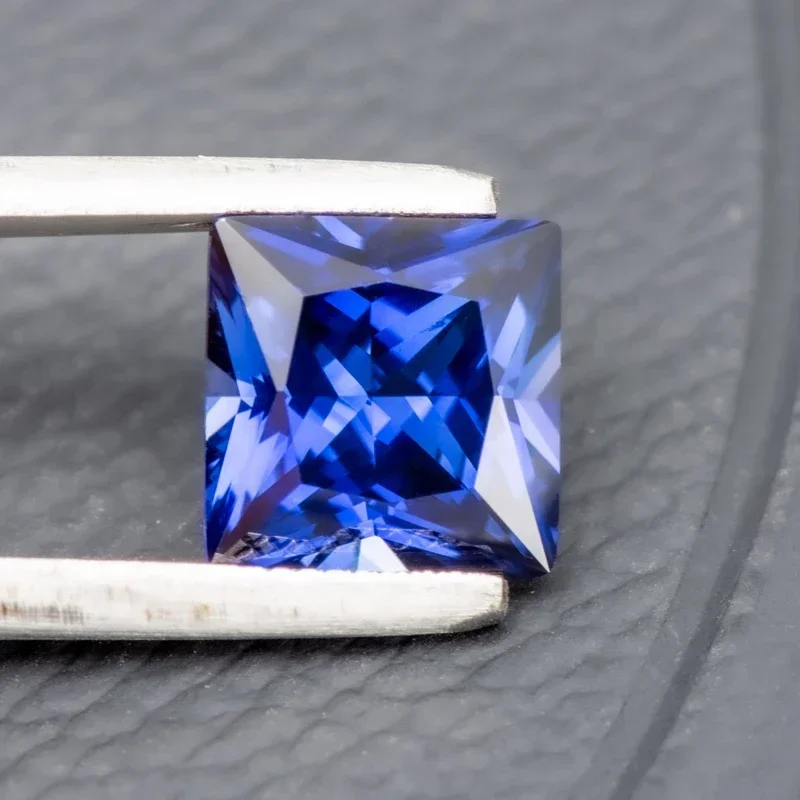 

Royal Blue Color Princess Cut Lab Grown Sapphire Top Artificial Gemstone DIY Ring Necklace Earrings Main Materials with Certific