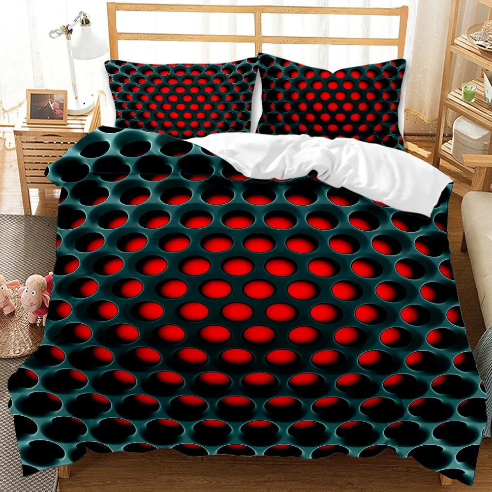 

3D Geometric Patterns Printed Softly Bedding Set Stereoscopic Dense Hole Warmly Queen King Size 23pcs Polyester Duvet Cover