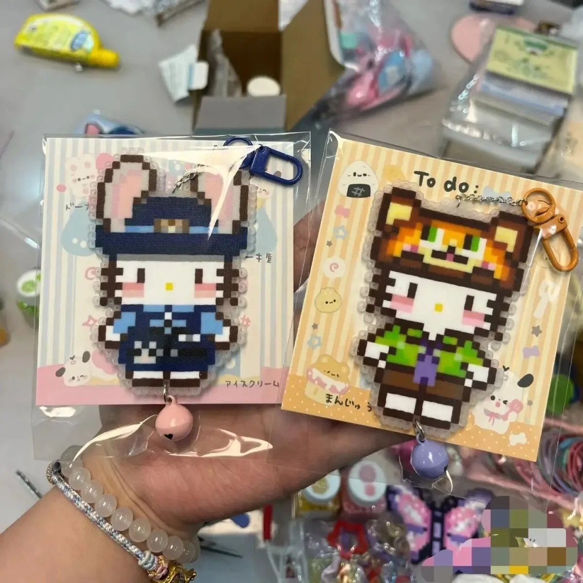 

Hello Kitty Anime FIgures Cartoon Judy Hopps Pixel Acrylic Nick Wilde Keychain Cute Schoolbag Girl Gift Bag Key Chain Toy
