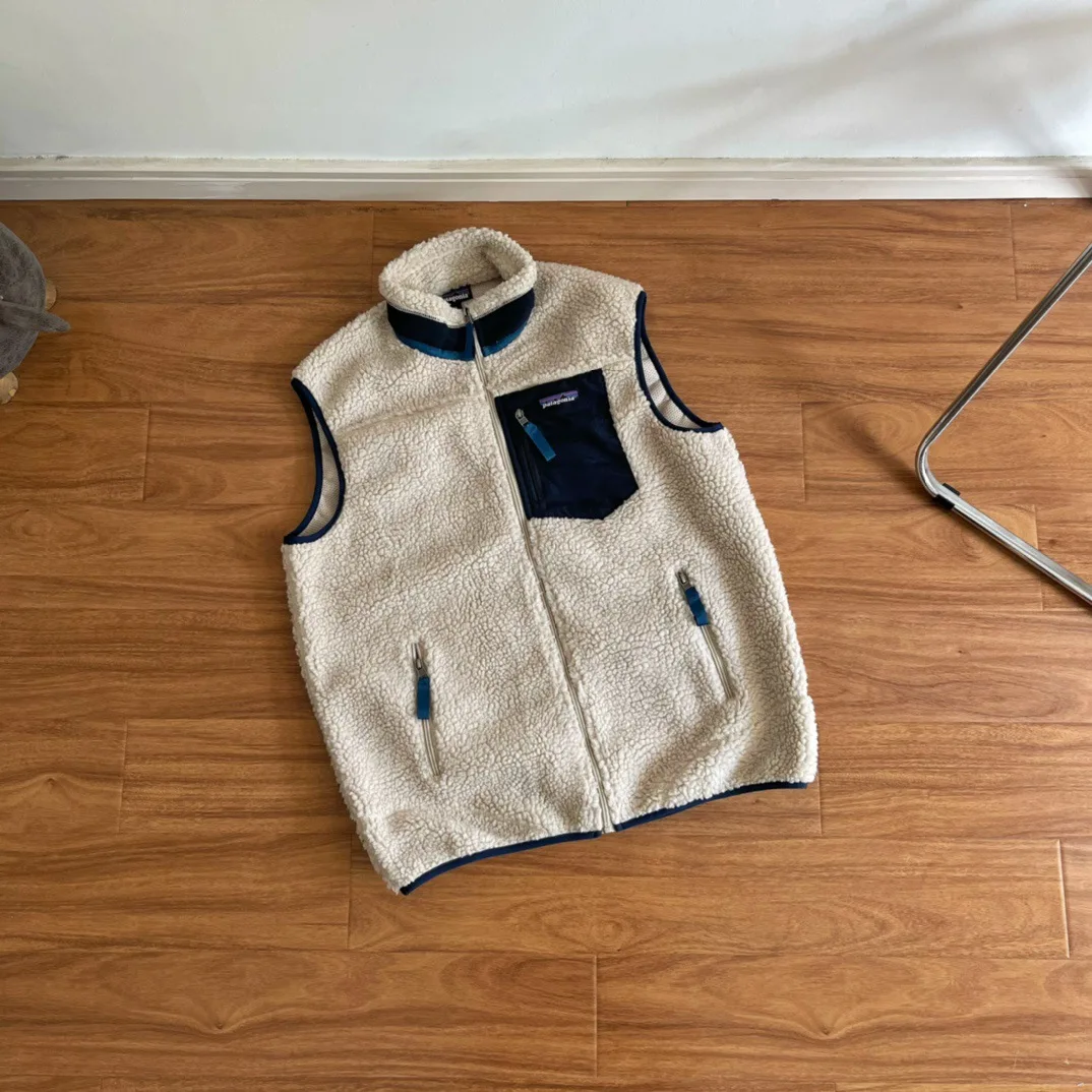High-quality, fashionable and stylish casual travel faux lambskin stand-up collar fleece zipper warm vest jacket