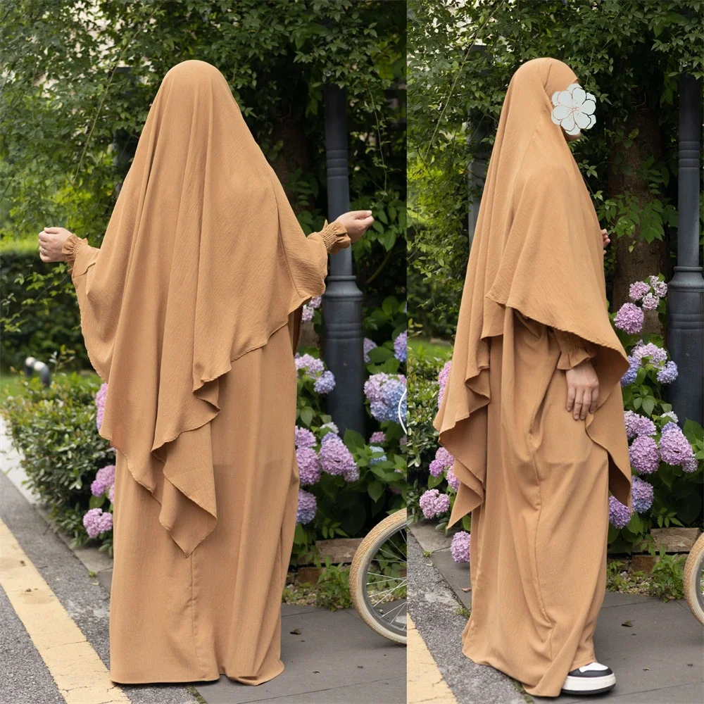 2 Piece Set Overhead Hooded Women Muslim Hijab Dress Prayer Garment Gowns Turkey Abaya Eid Ramadan Long Khimar Islam Robe Burqa