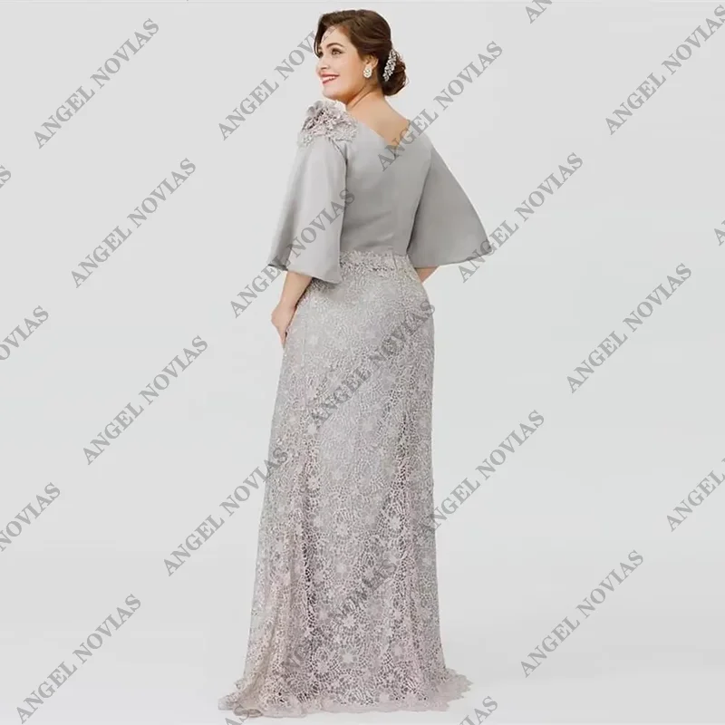 Customized Mermaid Mother of The Bride Dress Jewel Neck 3/4 Sleeve Mesh Lace Wedding Guest Gowns Plus Size Evening Dress