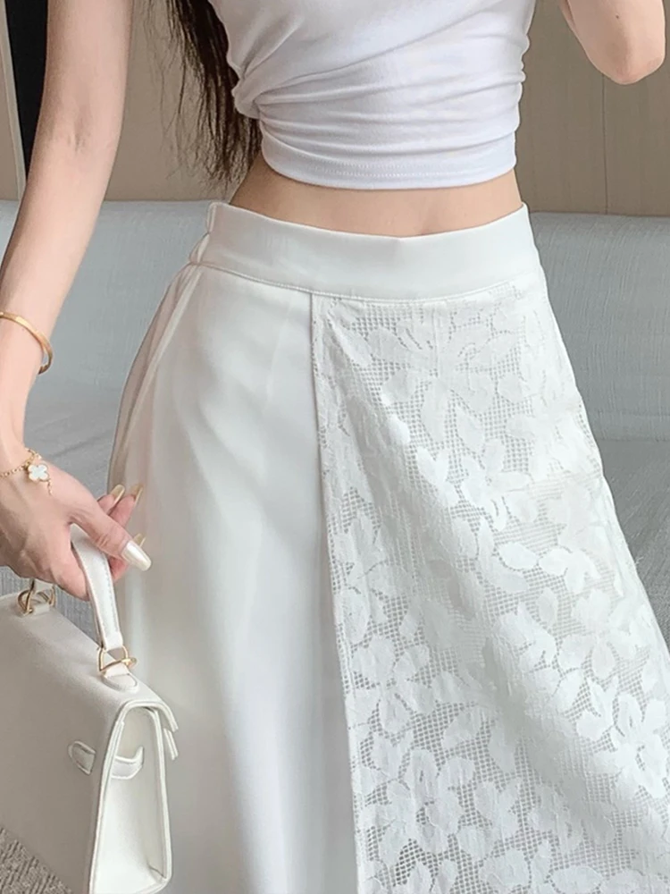

Lace Splicing Pants For Woman 2025 Casual Women'S Dress Pants Design New Layered Suit Wide Leg Pants Skirt Female Long Trousers