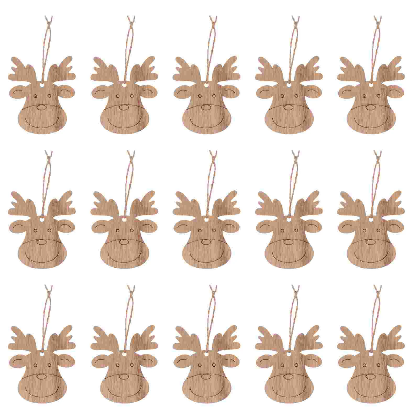 20 Pcs Christmas Deer Pendant outside Decor Wooden DIY Crafts Tree Graffiti Chips Elk Father Kids Hand-painted Toys