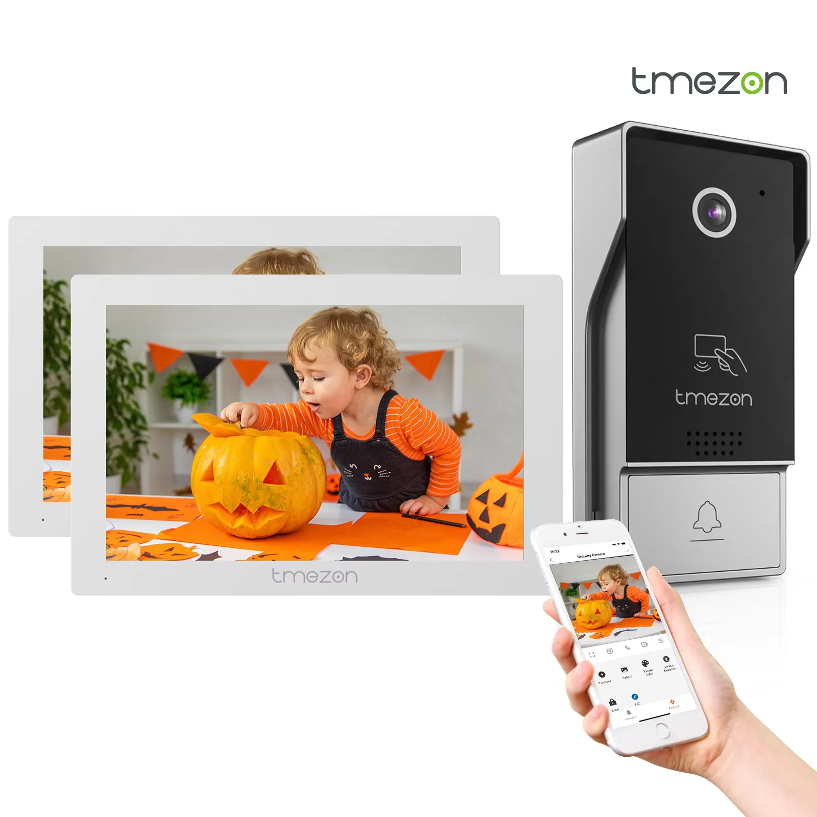 TMEZON 4-Draht-Video-Gegensprechanlage mit Kamera und 7-Zoll-1080P-Touchscreen IP Y-10*2-W11