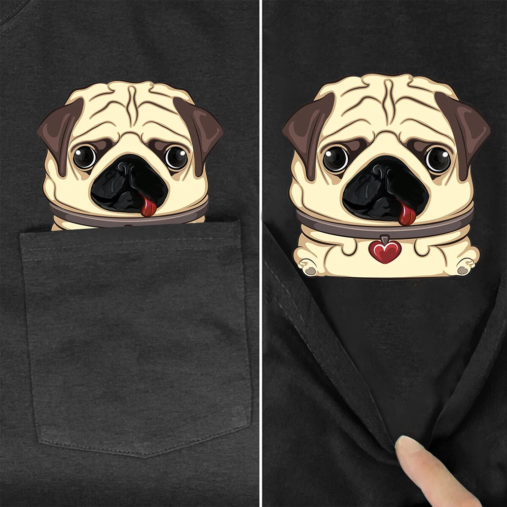 CLOOCL Black Cotton T-shirts Fashion Brand Pug Dog Printed Pocket Tops Hip Hop Tees Summer Short Sleeve Woman Tshirts