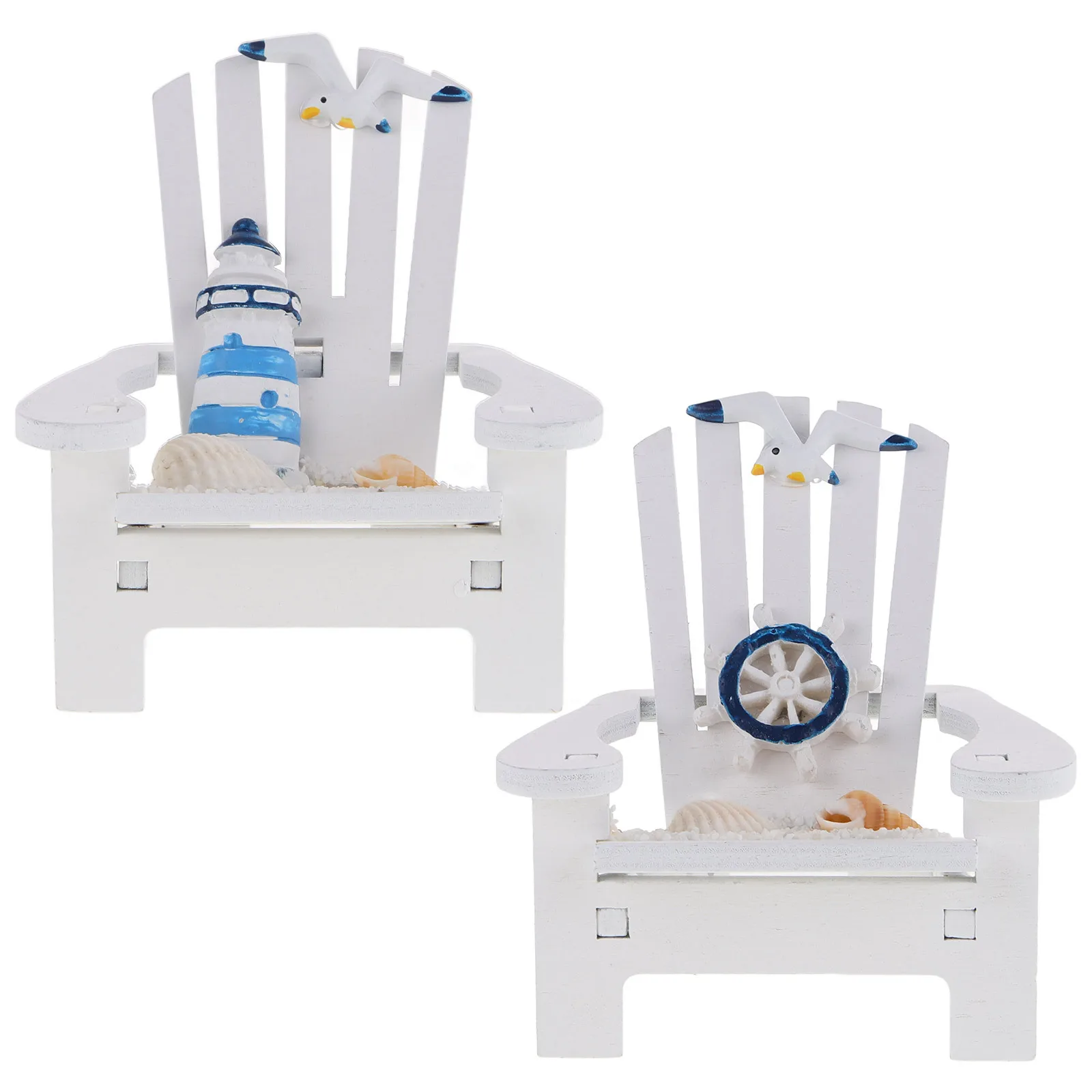 Silla de playa, decoración de mesa de madera, adorno de escritorio para el hogar, oficina, Mini silla, timón de faro de estilo mediterráneo, 2 uds.