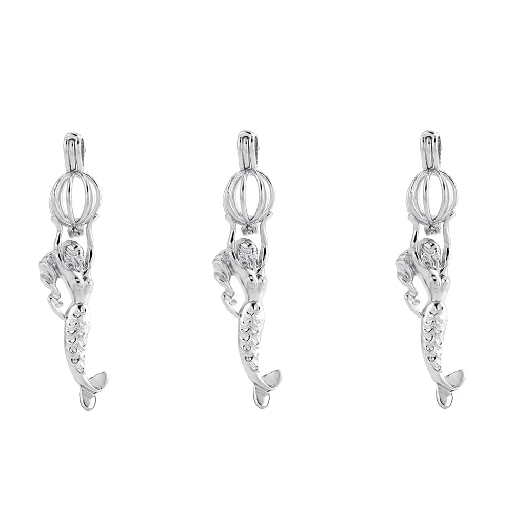 Pendentifs à huile d'aromathérapie en forme de sirène, 3 pièces, fabrication de bijoux, ornements, boule creuse en argent, breloques de collier, pendentifs décoratifs