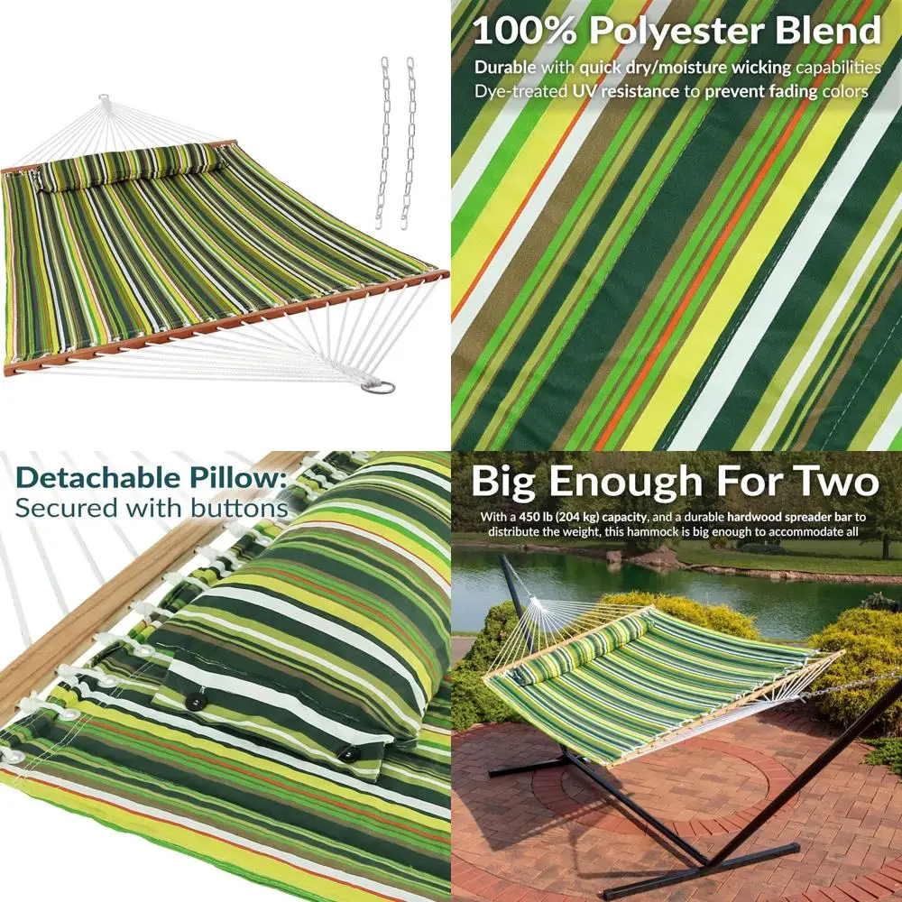 

Double Outdoor Quilted Hammock with Spreader Bars - Heavy-Duty 450-Pound Capacity for Relaxation - Melon Stripe Pattern
