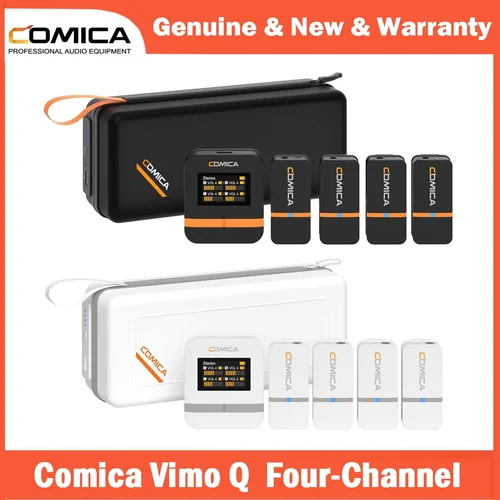 Imagen 1 del producto Comica Vimo Q micrófono Lavalier inalámbrico Mini micrófono inalámbrico de cuatro canales con estuche de carga para cámara Smartphone PC