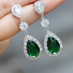 Huitan Temperament Green Cubic Zirconia Drop Earrings for Women Luxury Engagement Wedding Party Elegant Lady's Fashion Jewelry