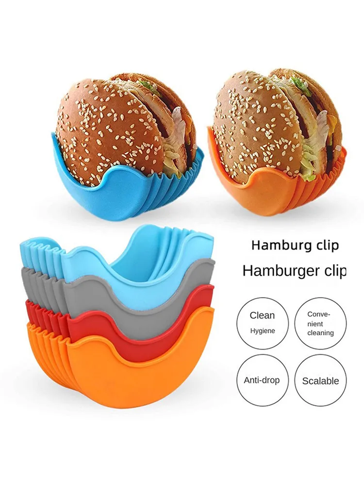 Retractable Hamburger Holders Anti drop Hamburger Holder Sandwich Burger Clip Rack Washable Silicone Hamburger Fixed Box Tray