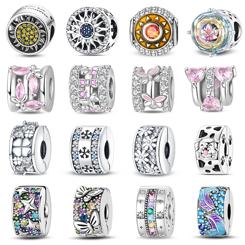 

New 925 Silver Color Stars Sun Butterfly Safety Buckle Zircon Charms Beads Fit 3mm 925 Original Bracelets Fine DIY Jewelry