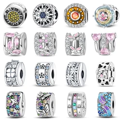 New 925 Silver Color Stars Sun Butterfly Safety Buckle Zircon Charms Beads Fit 3mm 925 Original Bracelets Fine DIY Jewelry