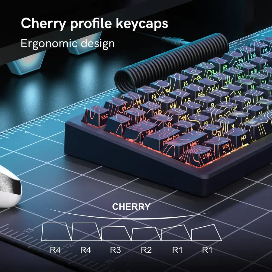 134 Keys Black Topograph V3 Double Shot RGB Backlit Keycaps Dye Sub Side Print PBT Keycap Cherry Profile for MX Switch Keyboard