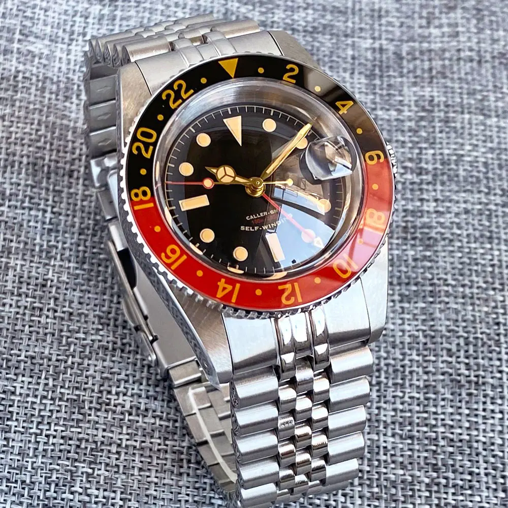 904L Steel Bracelet GMT Bubble Sapphire Crystal Glass 200m Waterproof 38mm Classic Retro NH34 GMT Automatic Watches For Men‘s’